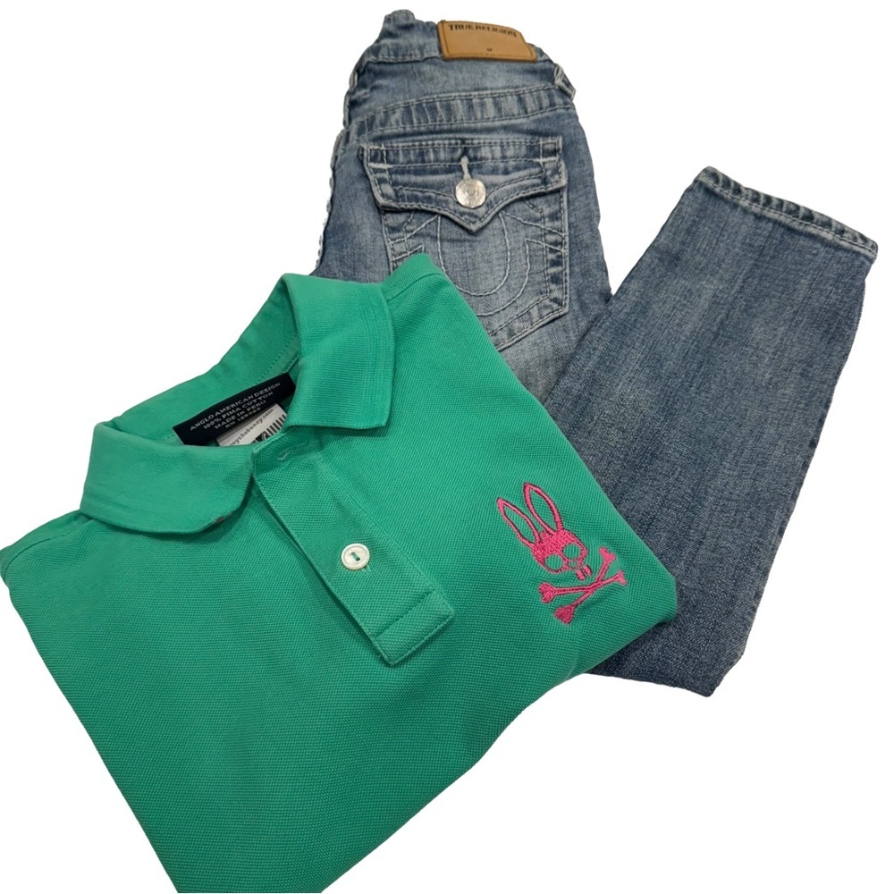 True Religion Unisex Kids Jeans & Psycho Bunny Polo Shirt Sz 5-6